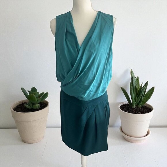 DIANE VON FURSTENBERG DVF Colorblock Green Teal Silk Blend Dress Size 6 - Picture 1 of 9